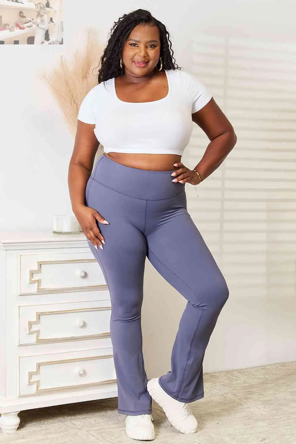 Basic Bae Wide Waistband Bootcut Sports Pants - MegaSuperStar