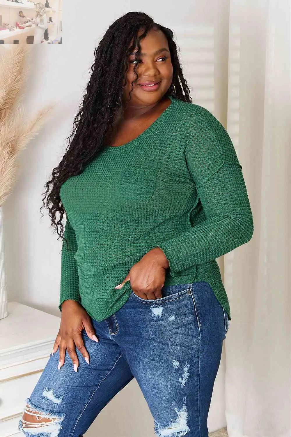 Culture Code Full Size Scoop Neck Patch Pocket Top