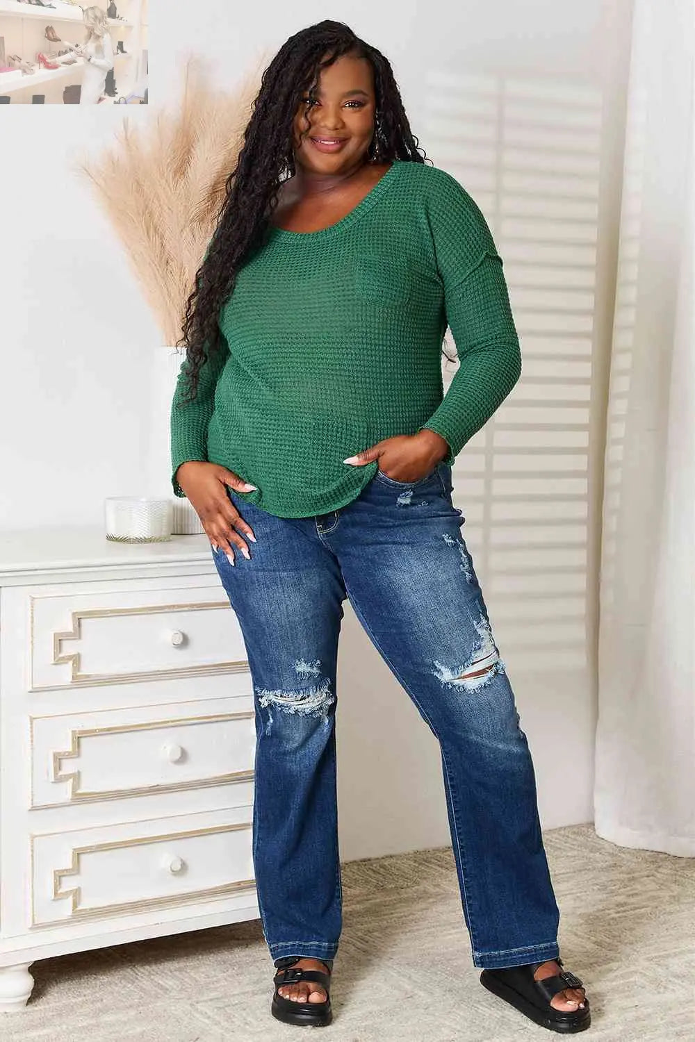 Culture Code Full Size Scoop Neck Patch Pocket Top