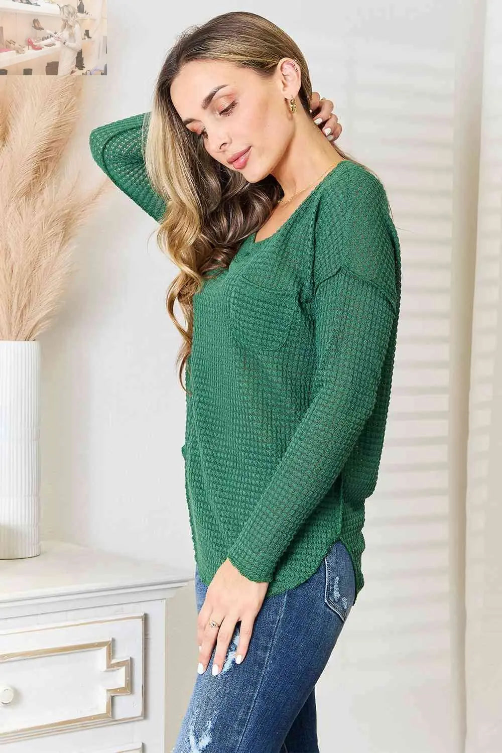 Culture Code Full Size Scoop Neck Patch Pocket Top