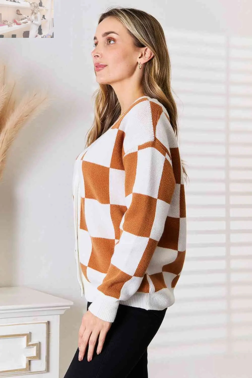 Double Take Button-Up V-Neck Dropped Shoulder Cardigan