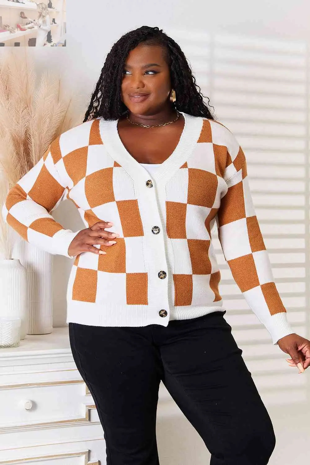 Double Take Button-Up V-Neck Dropped Shoulder Cardigan