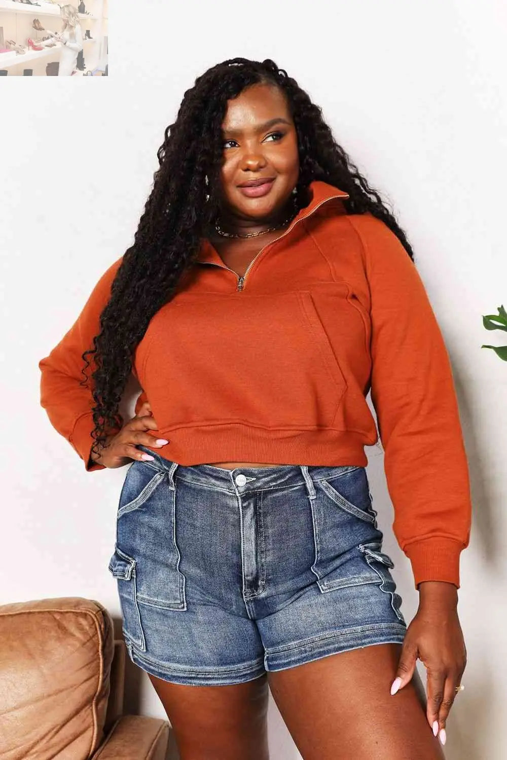 Double Take Half-Zip Long Sleeve Hoodie