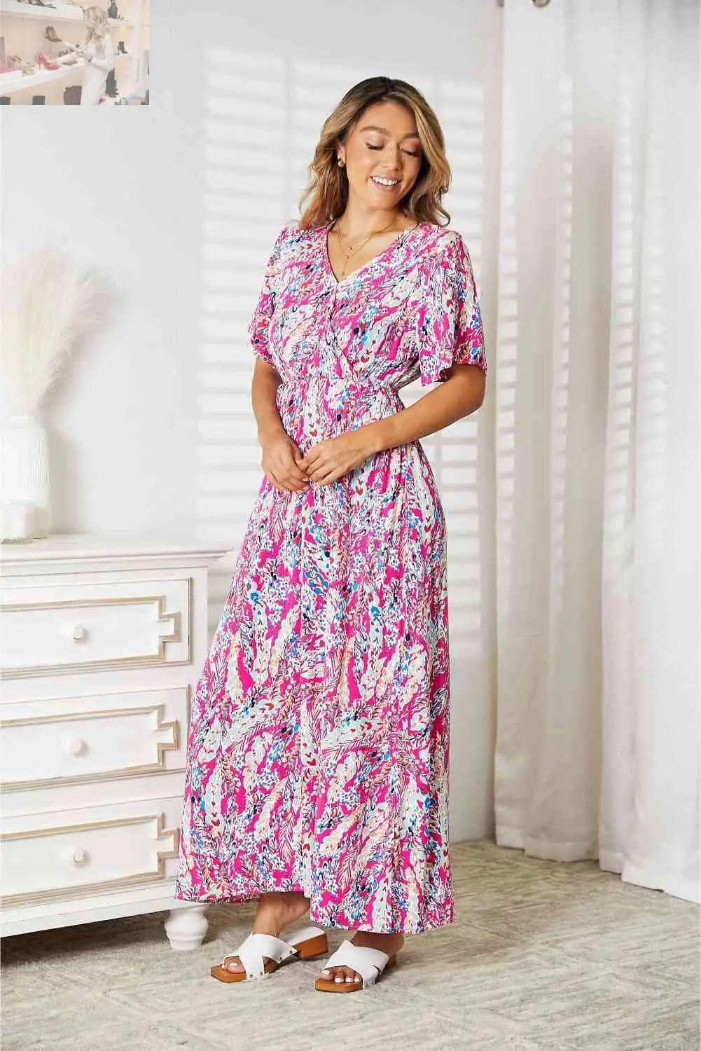 Double Take Multicolored V-Neck Maxi Dress