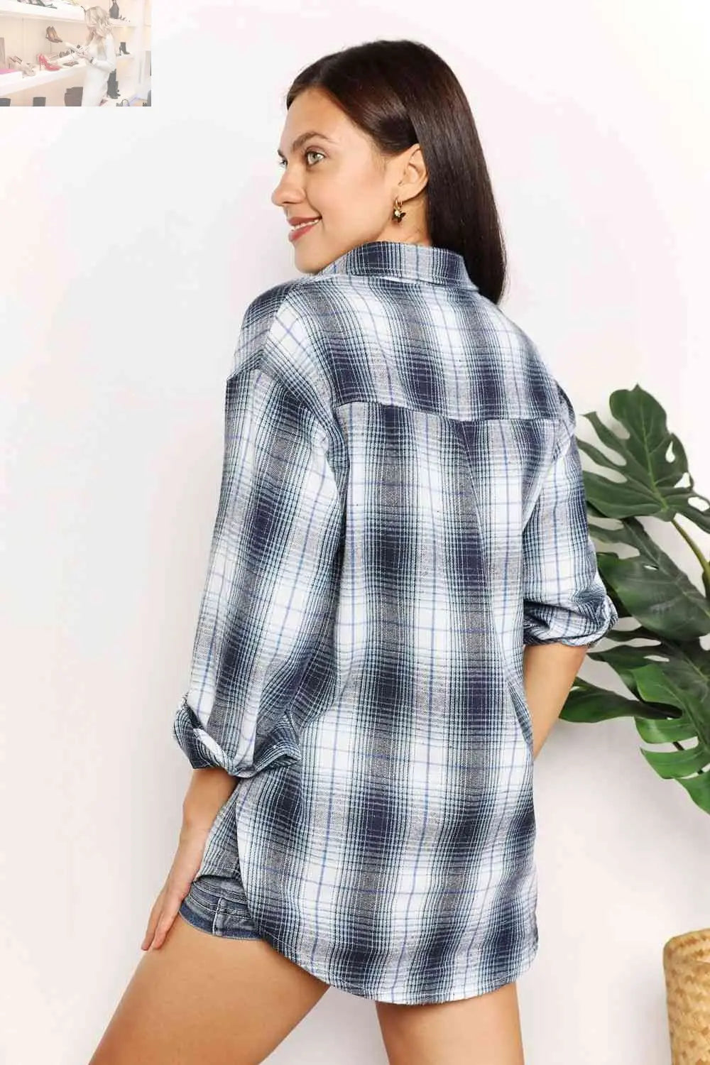 Double Take Plaid Dropped Shoulder Shirt