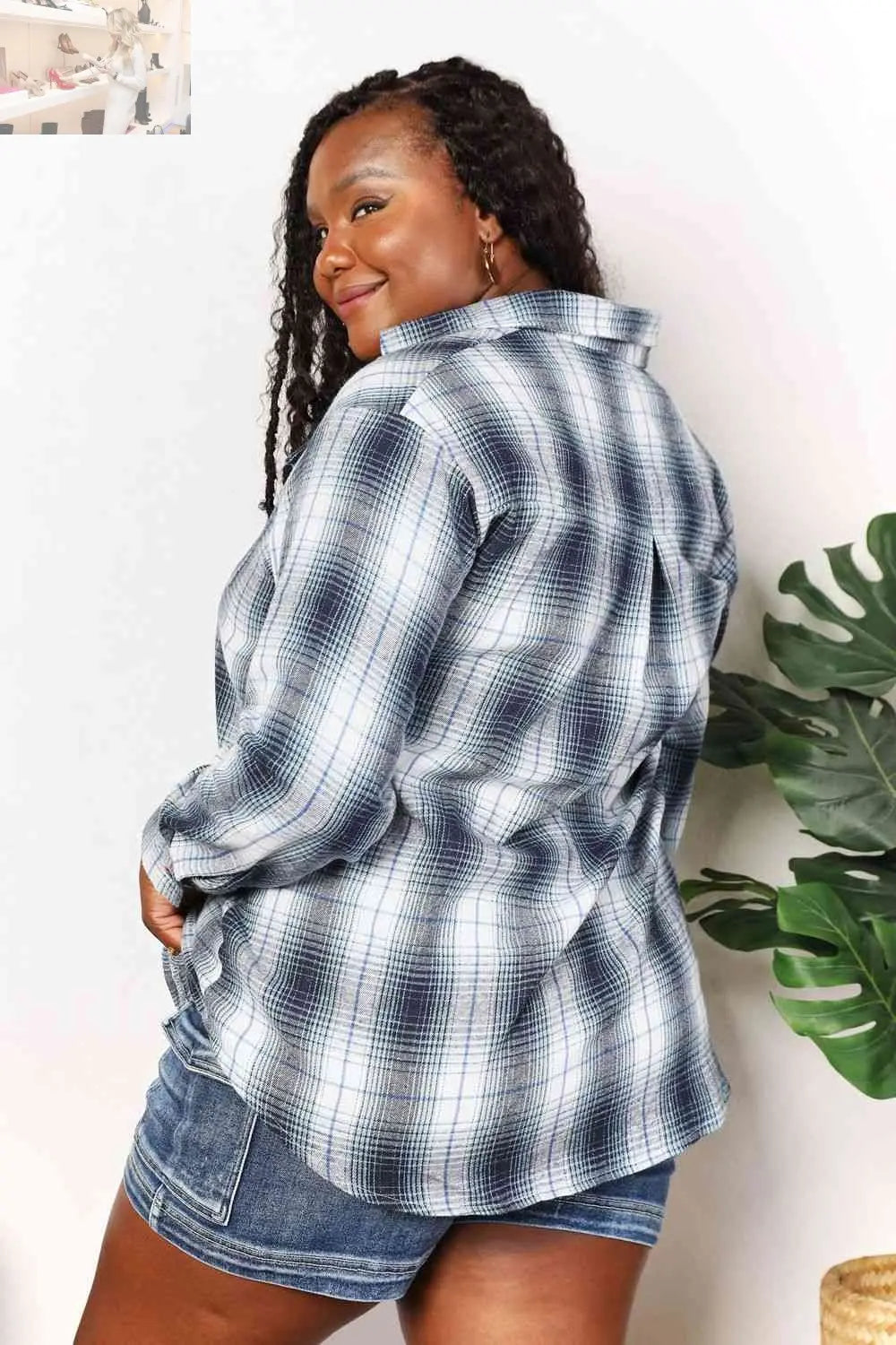 Double Take Plaid Dropped Shoulder Shirt