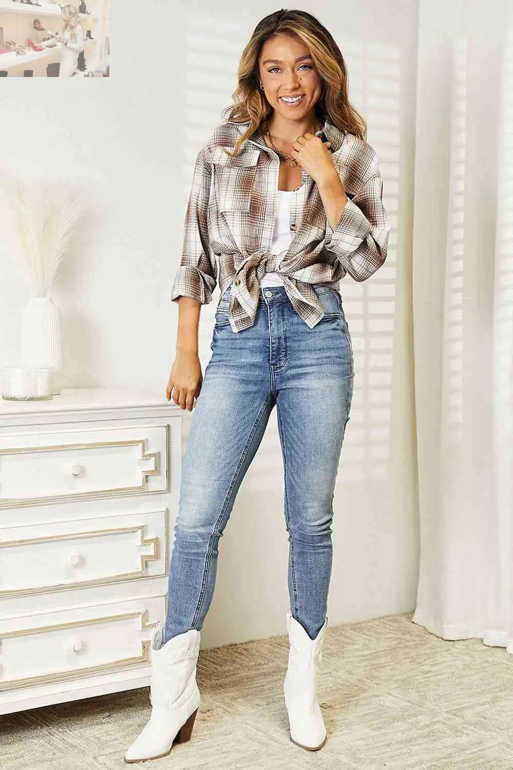 Double Take Plaid Dropped Shoulder Shirt