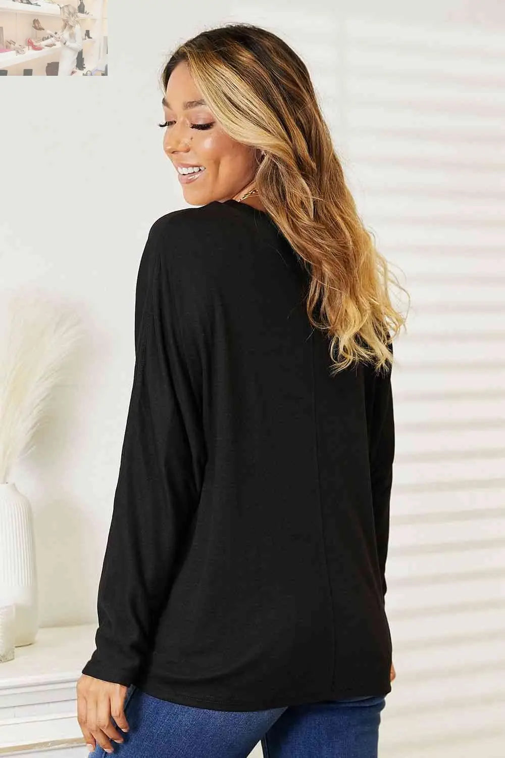 Double Take Seam Detail Round Neck Long Sleeve Top