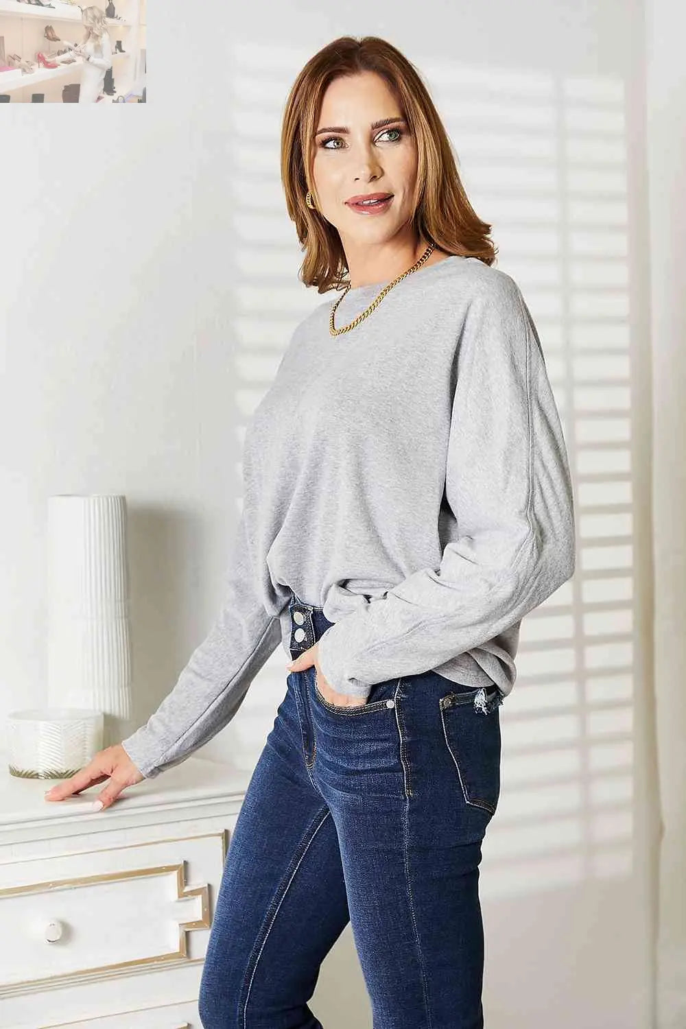 Double Take Seam Detail Round Neck Long Sleeve Top