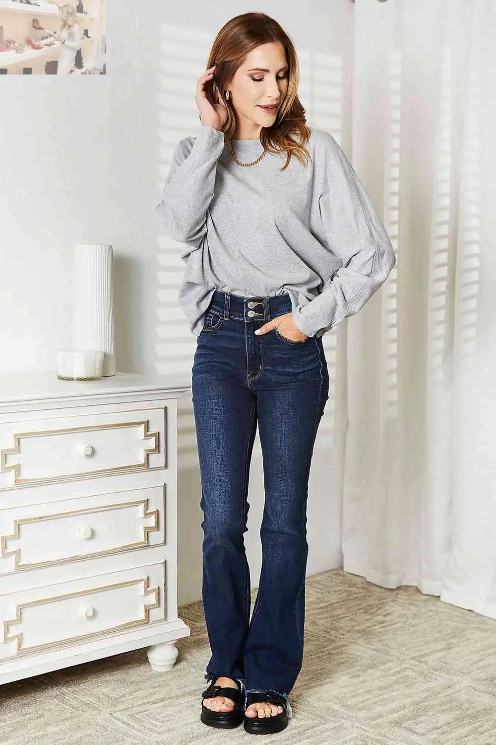 Double Take Seam Detail Round Neck Long Sleeve Top