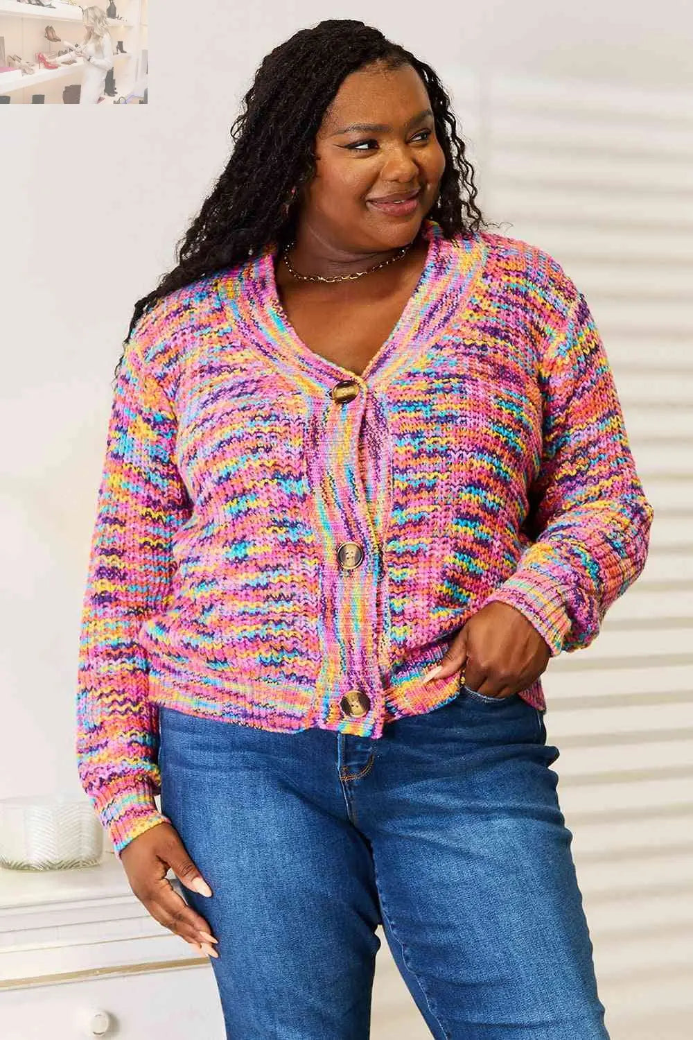 Woven Right V-Neck Long Sleeve Cardigan