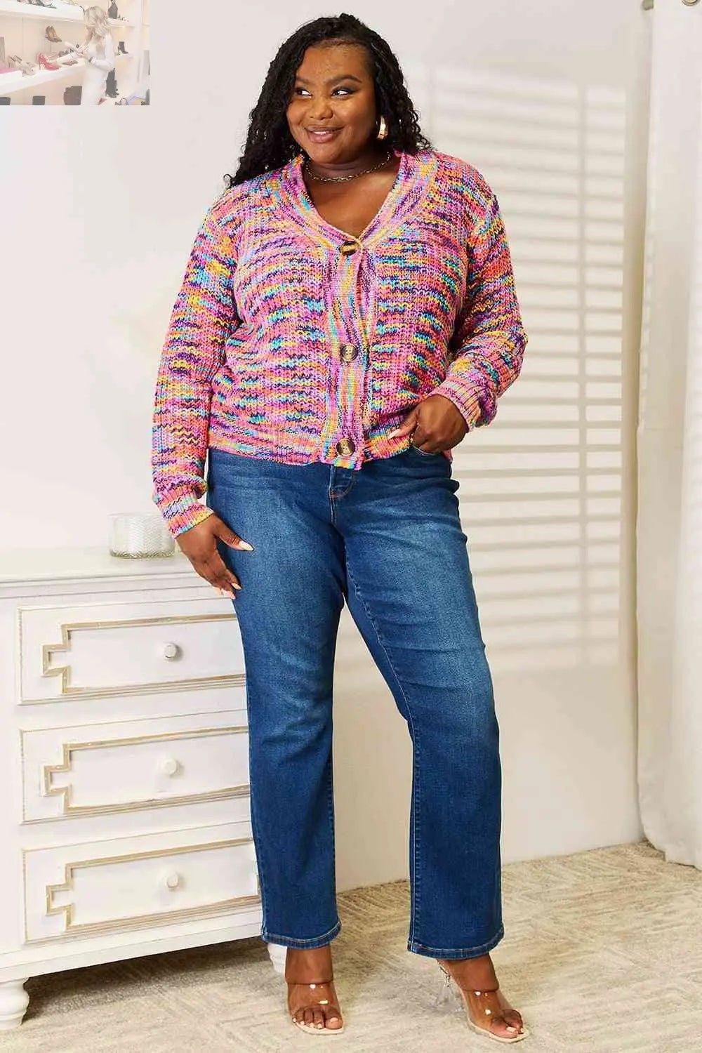 Woven Right V-Neck Long Sleeve Cardigan