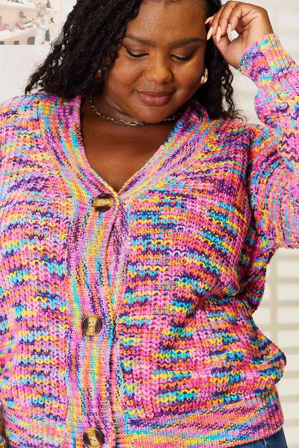 Woven Right V-Neck Long Sleeve Cardigan