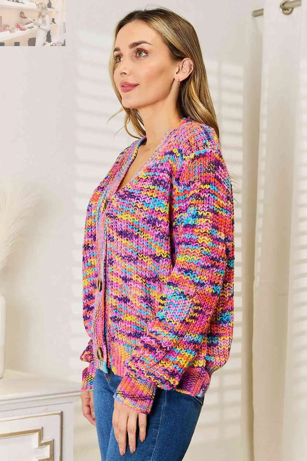 Woven Right V-Neck Long Sleeve Cardigan
