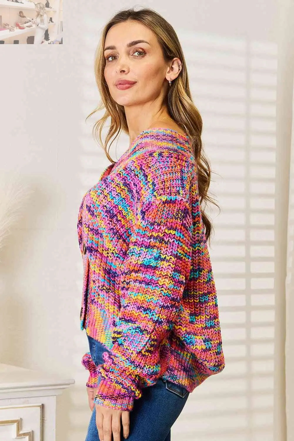 Woven Right V-Neck Long Sleeve Cardigan