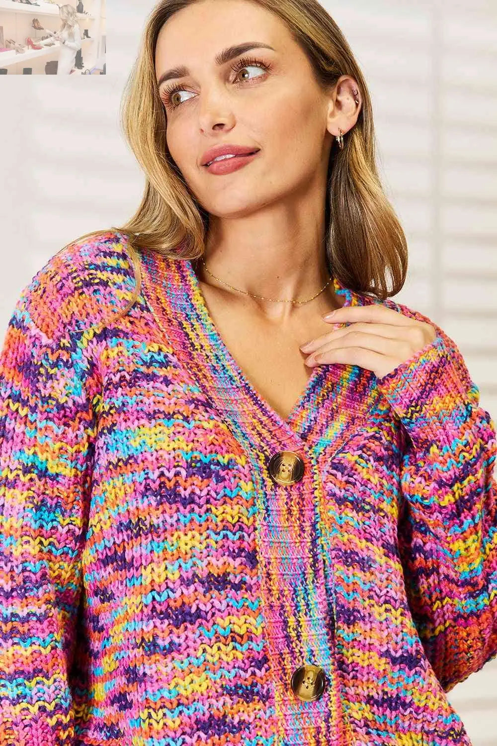 Woven Right V-Neck Long Sleeve Cardigan