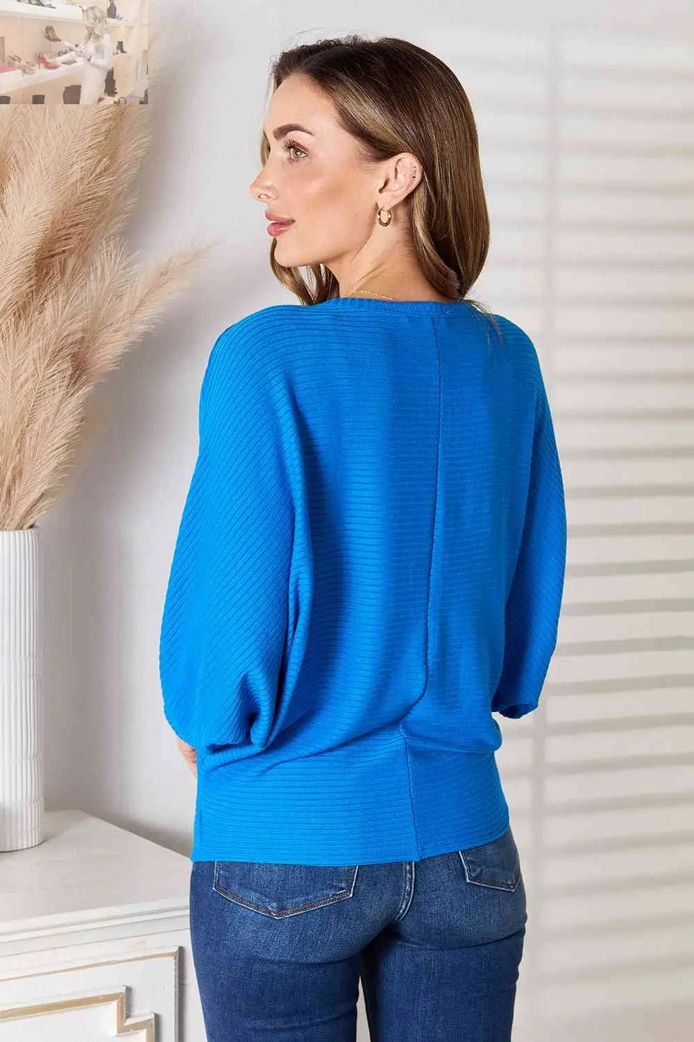 Zenana Full Size Round Neck Batwing Sleeve Blouse