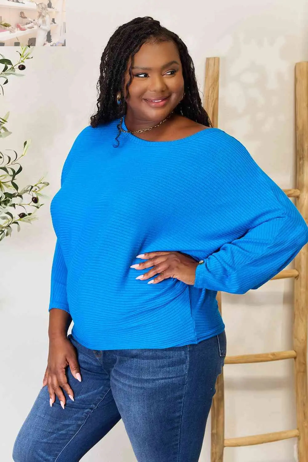 Zenana Full Size Round Neck Batwing Sleeve Blouse