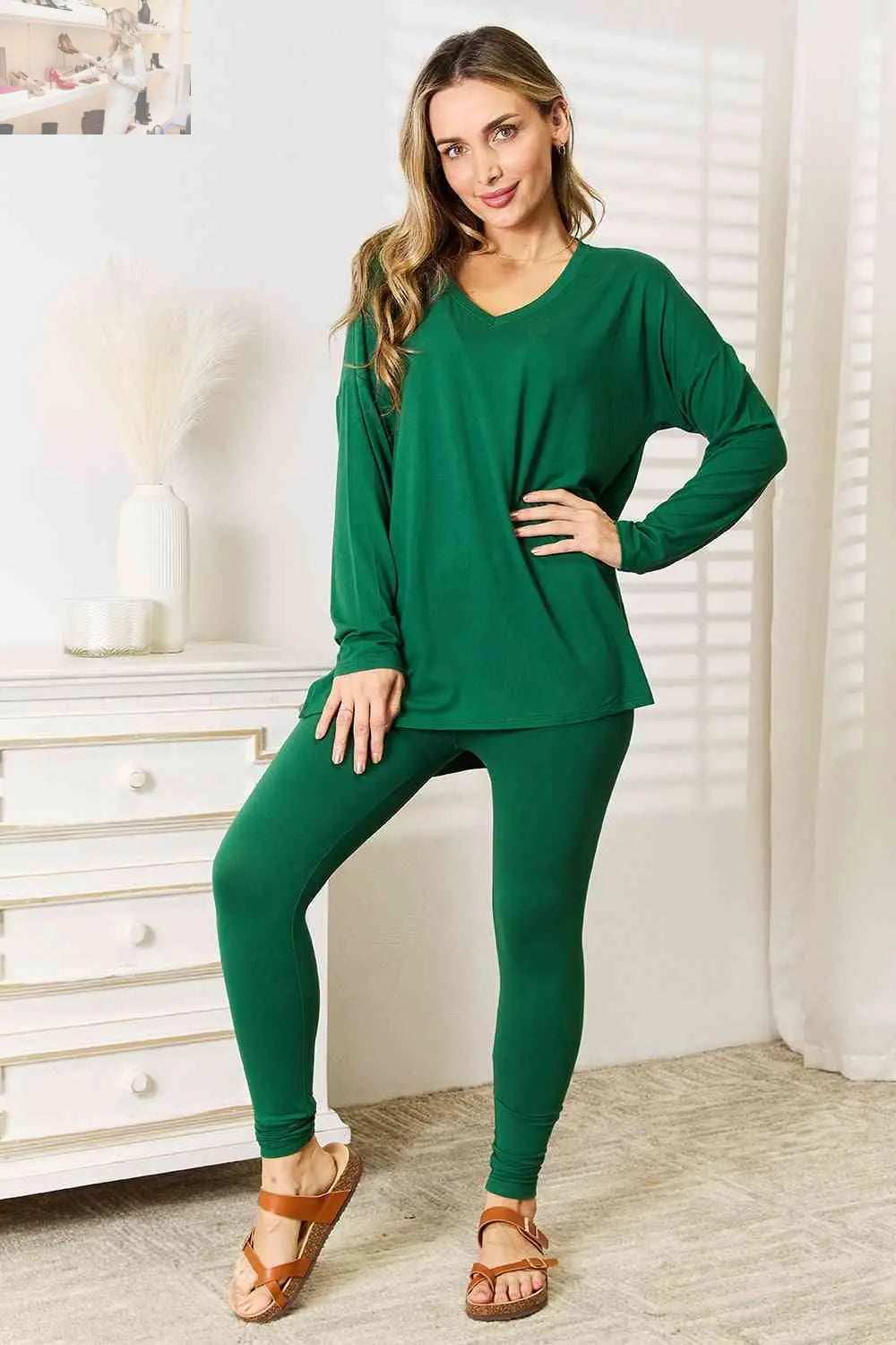 Zenana Lazy Days Full Size Long Sleeve Top and Leggings Set