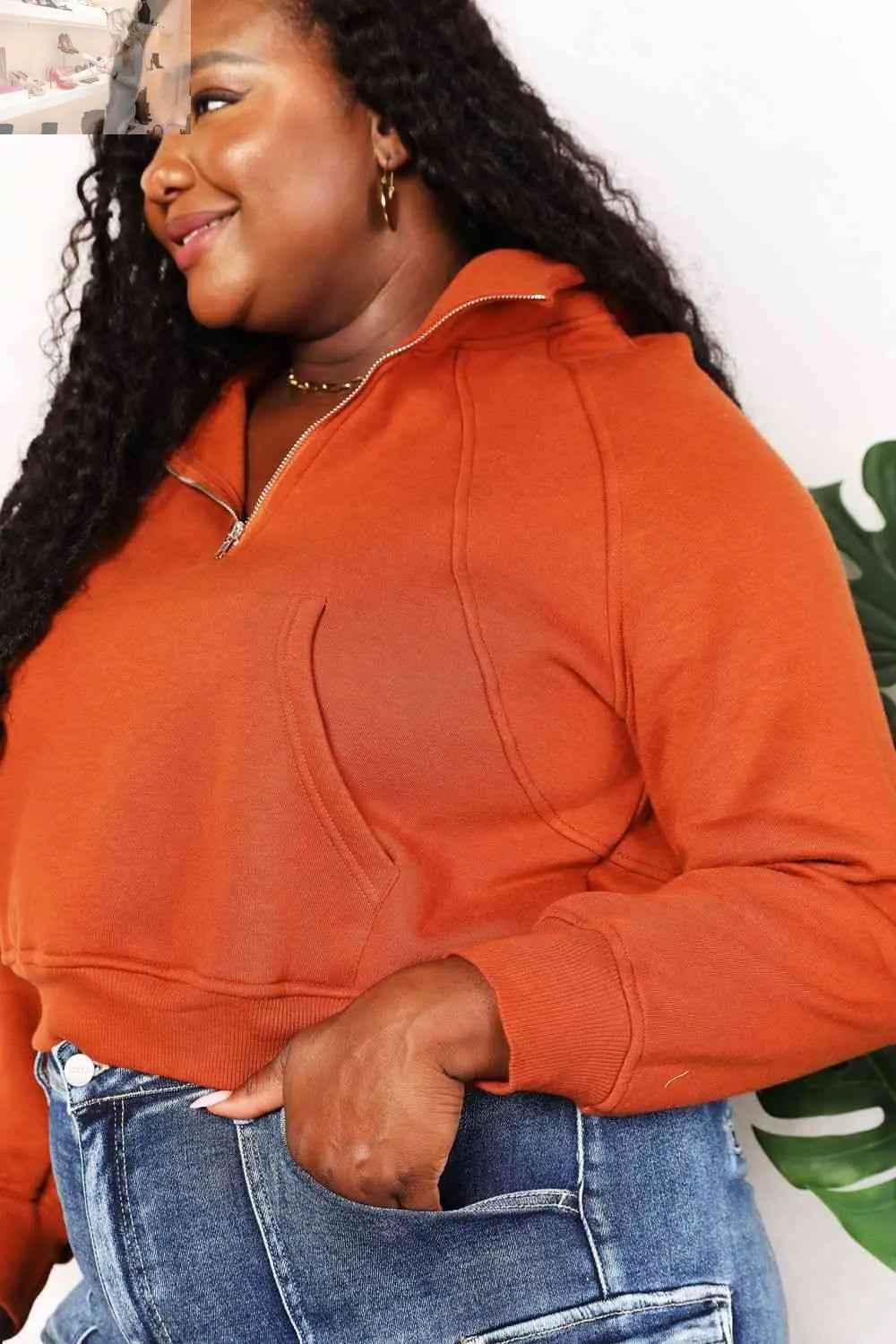 Double Take Hoodie: Half - Zip Long Sleeve for Ultimate Comfort and Style - MegaSuperStar