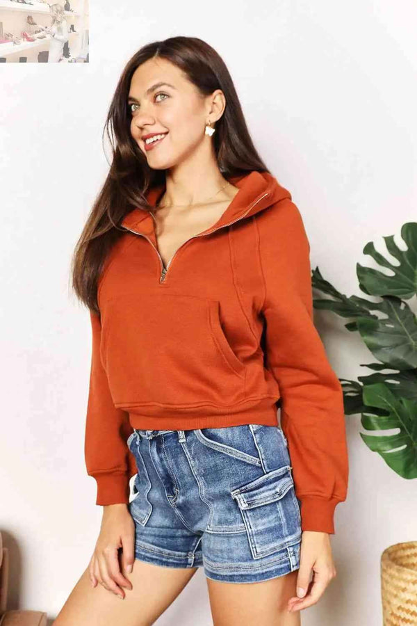Double Take Hoodie: Half-Zip Long Sleeve for Ultimate Comfort and Style