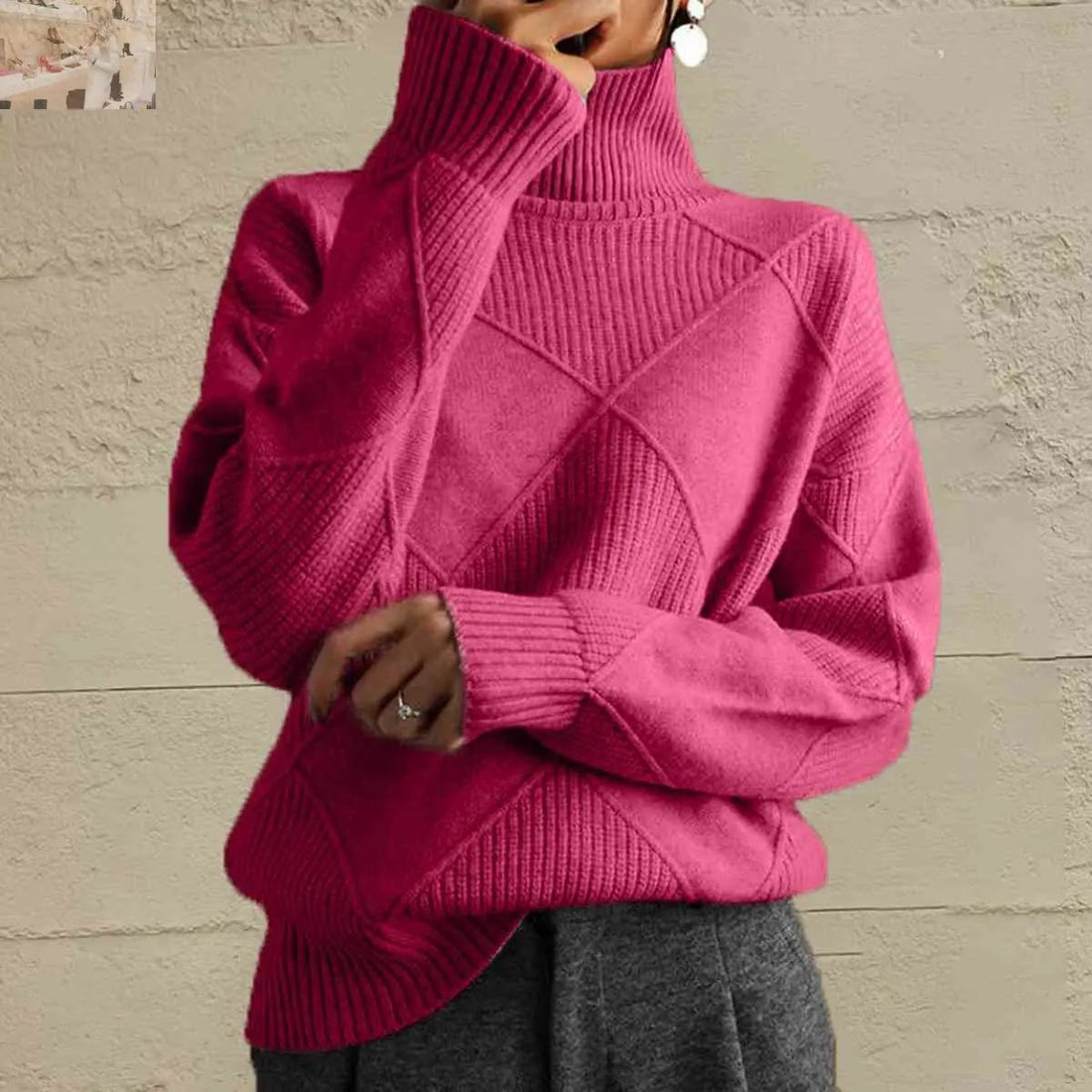 Find Your Fall Flirt: Elevate Your Wardrobe with the Geometric Turtleneck Long Sleeve Sweater - MegaSuperStar