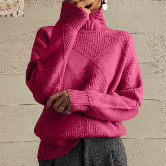 Find Your Fall Flirt: Elevate Your Wardrobe with the Geometric Turtleneck Long Sleeve Sweater - MegaSuperStar