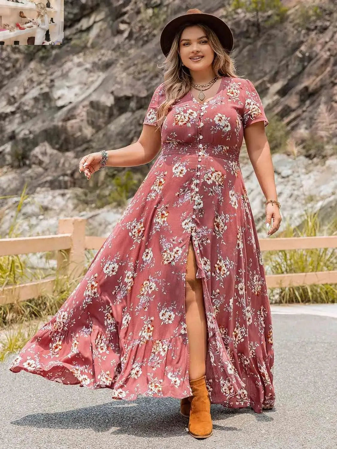 Floral Glam for Every Curve How to Rock the Plus Size Slit Ruffle Hem Dress this Season - MegaSuperStar