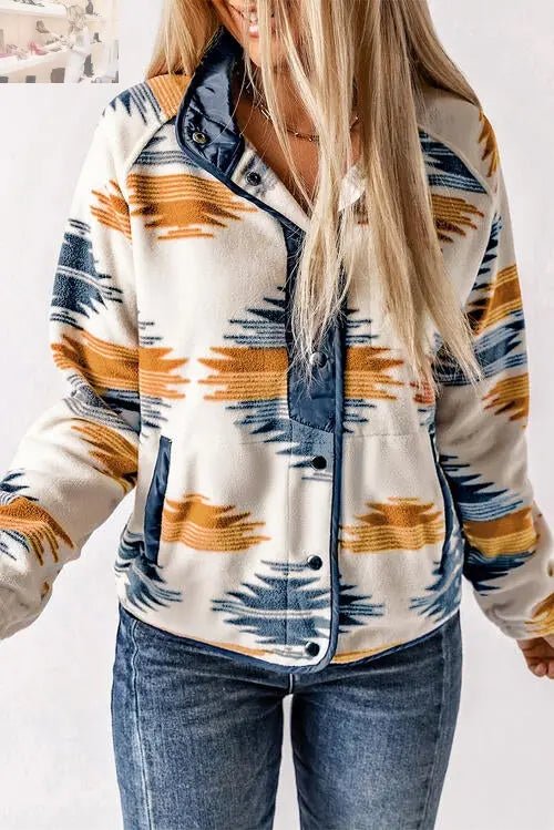 Geometric Snap Button Long Sleeve Jacket: Unlock Your Boldest Winter Style - MegaSuperStar