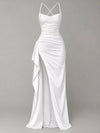 Satin Ruched High-Slit Maxi Dress thumbnail