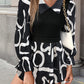 Collared Neck Black And White Color-Contrast Print Long Sleeve Shirt