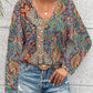 Printed V-Neck Long Sleeve Blouse