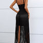 Cutout Strappy Neck Fringe Dress