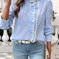 Lace Detail Ruffled Round Neck Long Sleeve Shirt