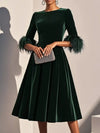 Velvet Midi Dress with Feather Cuffs thumbnail