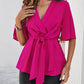 Surplice Tie Waist Half Sleeve Blouse