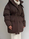 Mid-Length Thickened Hooded Winter Coat with Belted thumbnail