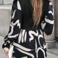 Collared Neck Black And White Color-Contrast Print Long Sleeve Shirt