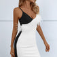 Two-Tone Feather Trim Spaghetti Strap Dress