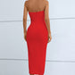 Cutout Strapless Drawstring Detail Split Bandage Dress