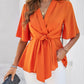 Surplice Tie Waist Half Sleeve Blouse