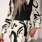 Collared Neck Black And White Color-Contrast Print Long Sleeve Shirt