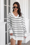 Striped V-Neck Sweater Dress thumbnail