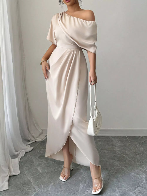 Customer styling One-Shoulder Satin Maxi Dress