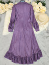 Velvet Ruffle Slit Midi Dress thumbnail