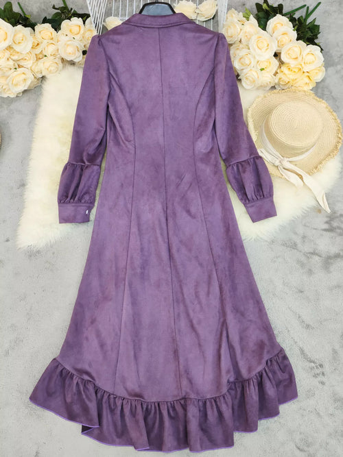 Customer styling Velvet Ruffle Slit Midi Dress