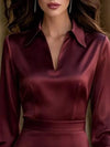 Satin Lantern Sleeve Midi Dress thumbnail