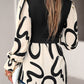 Collared Neck Black And White Color-Contrast Print Long Sleeve Shirt