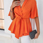 Surplice Tie Waist Half Sleeve Blouse