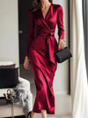 Satin Surplice Long Sleeve Dress thumbnail